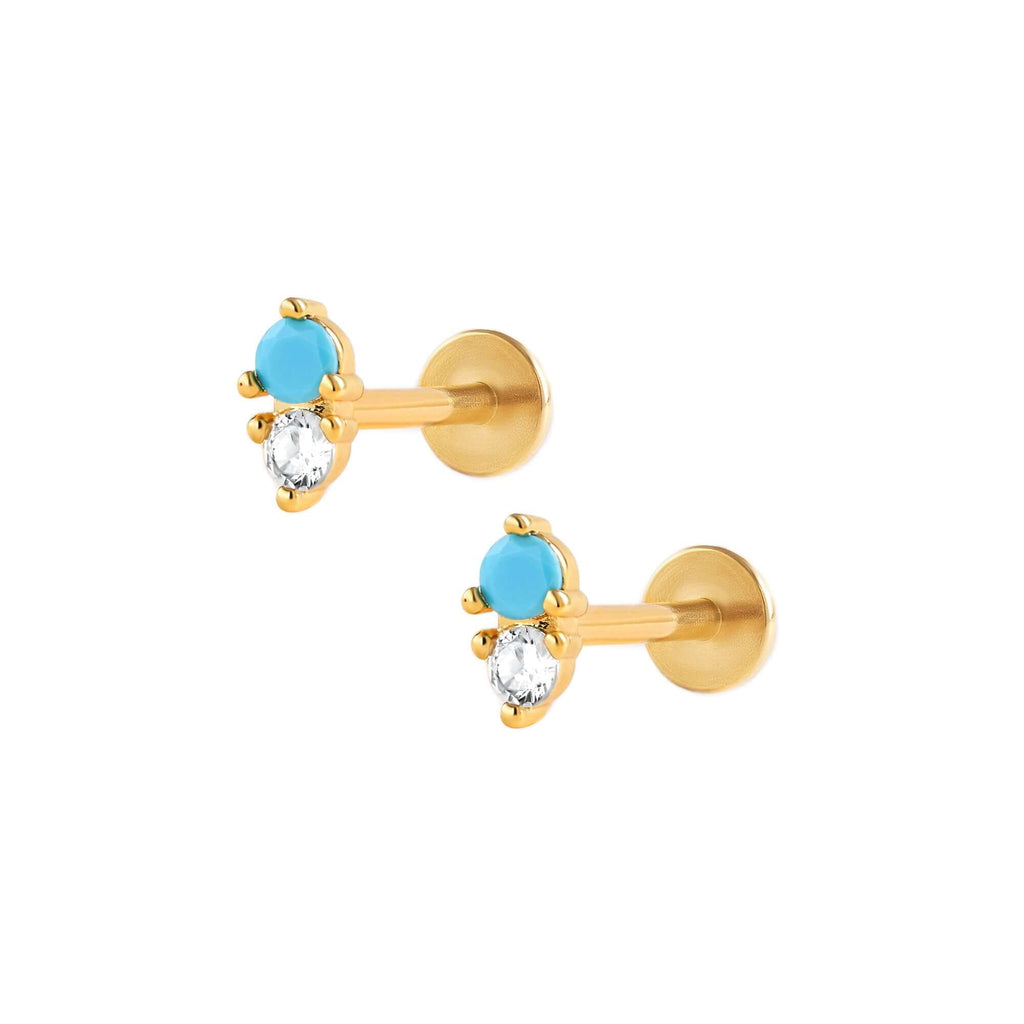 Turquoise Double Gemstone Ball Back & Flat Back Cartilage Earrings