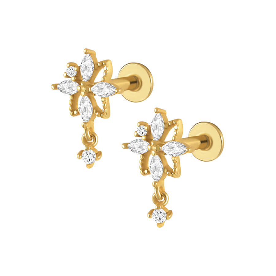 Flower and Diamond Flat Back Earrings