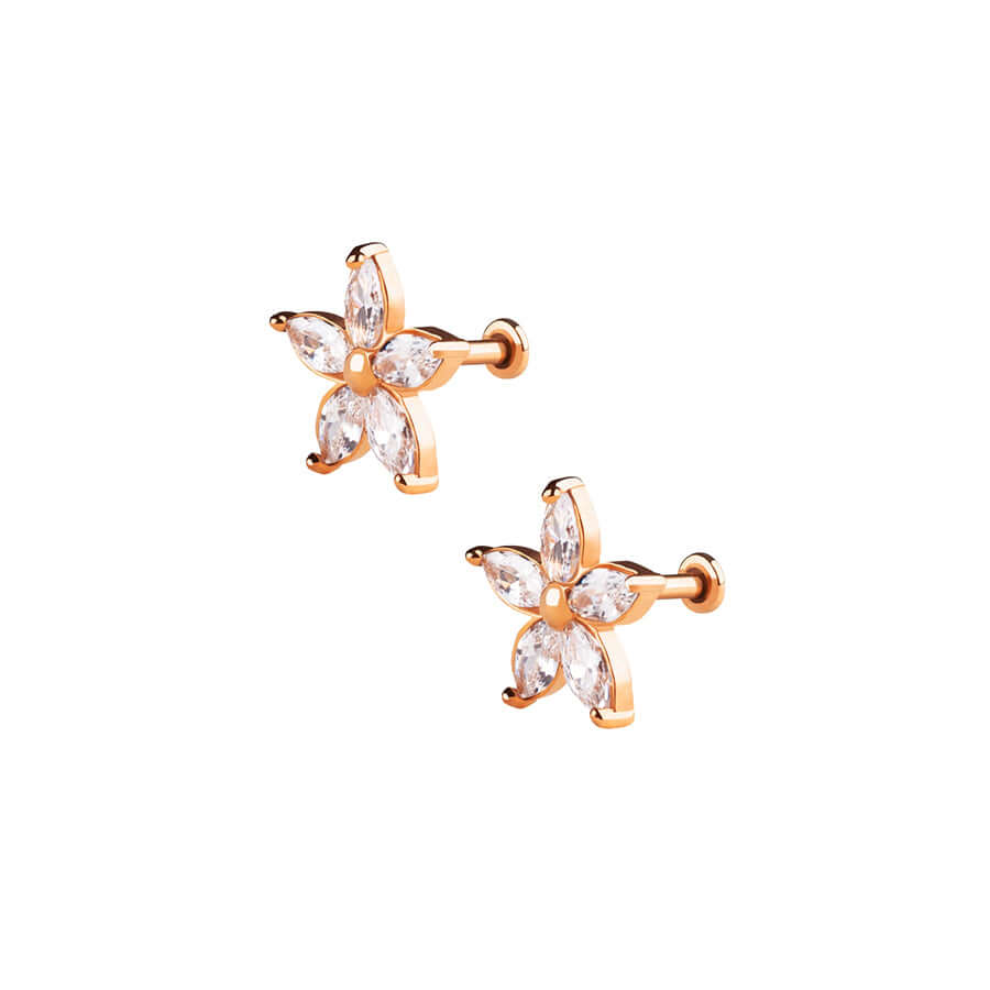 Marquise Flower Internal Threaded Micro Flat Back Earrings