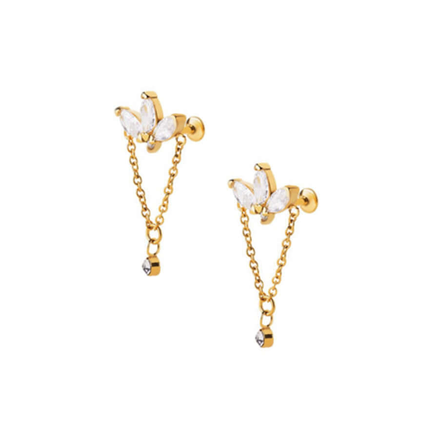 Marquise Trio CZ Drop Jewelled Tragus Micro Flat Back Earrings