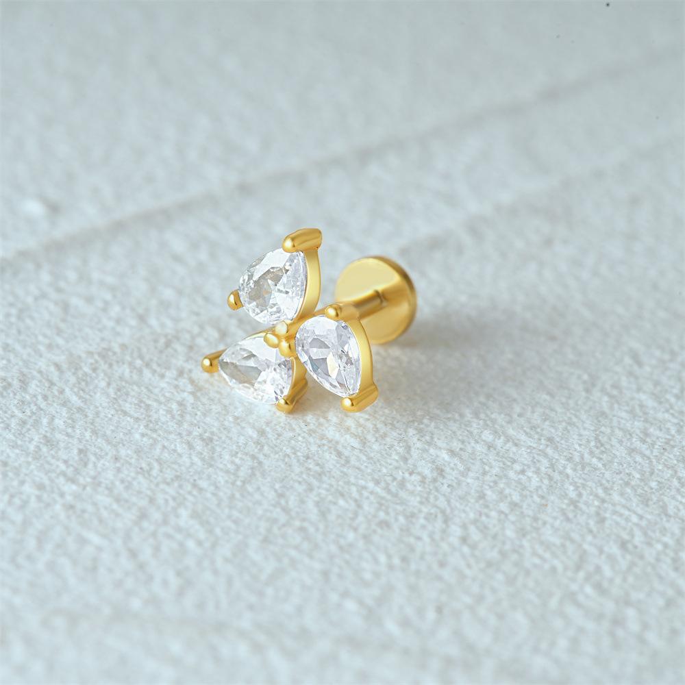 Three Pear CZ Diamonds Flat Back Earrings