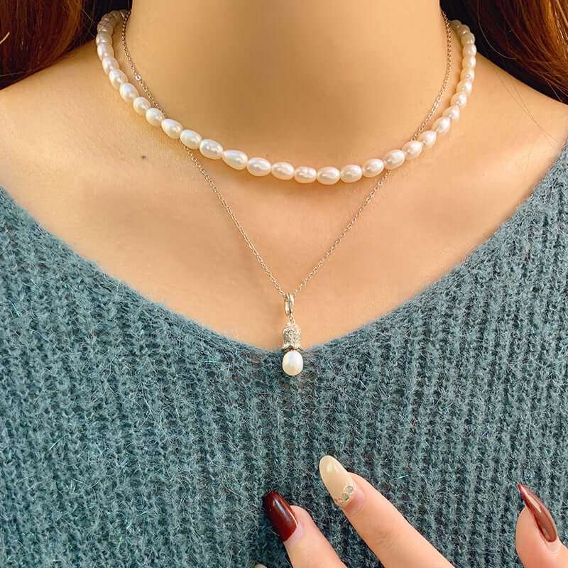 925 Sterling Silver Bell Real Pearl Necklace