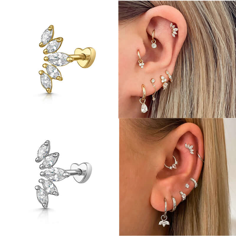 Lovely Flat Back Leaves CZ Diamonds Earrings