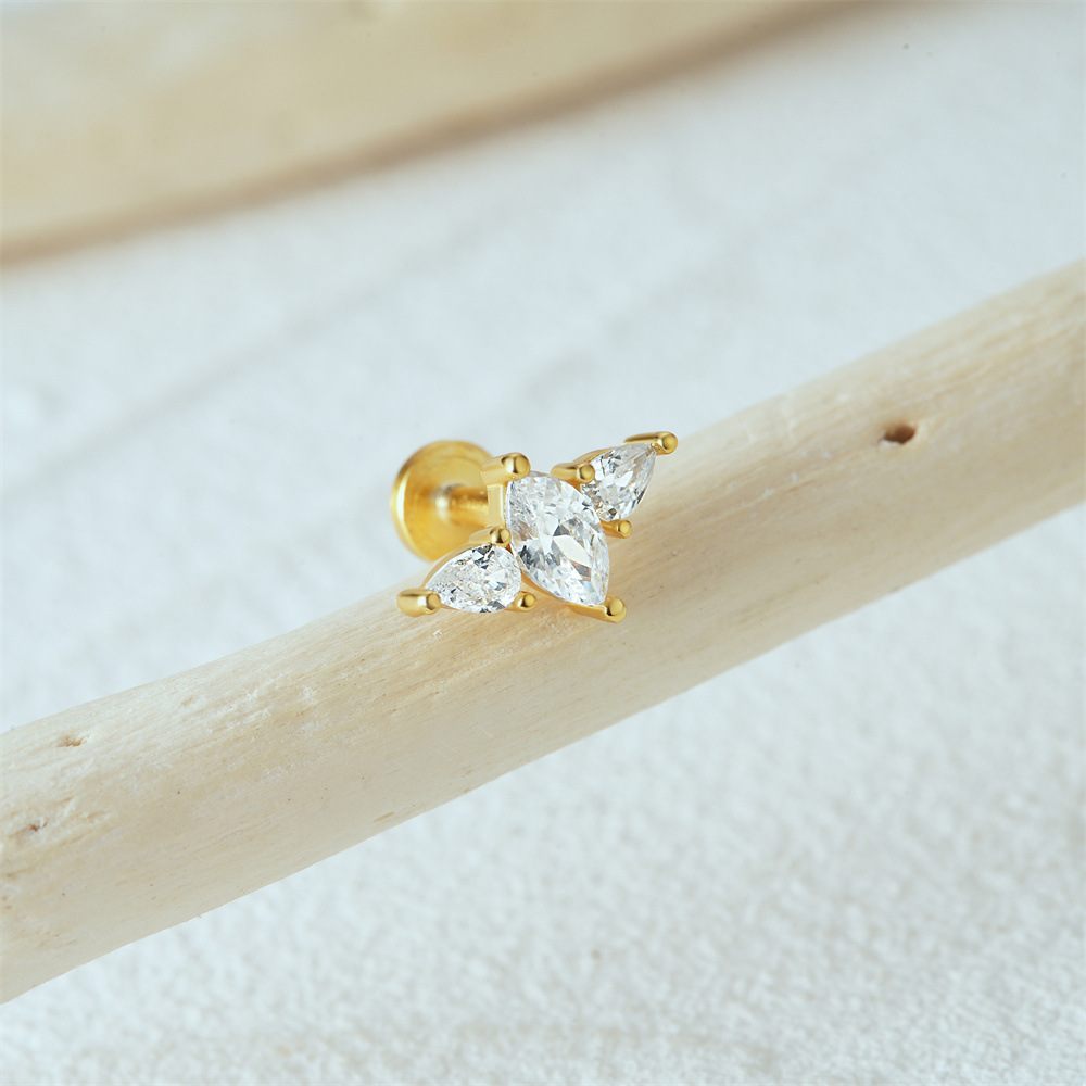 14k Gold Plated CZ Diamonds Flat Back Earrings