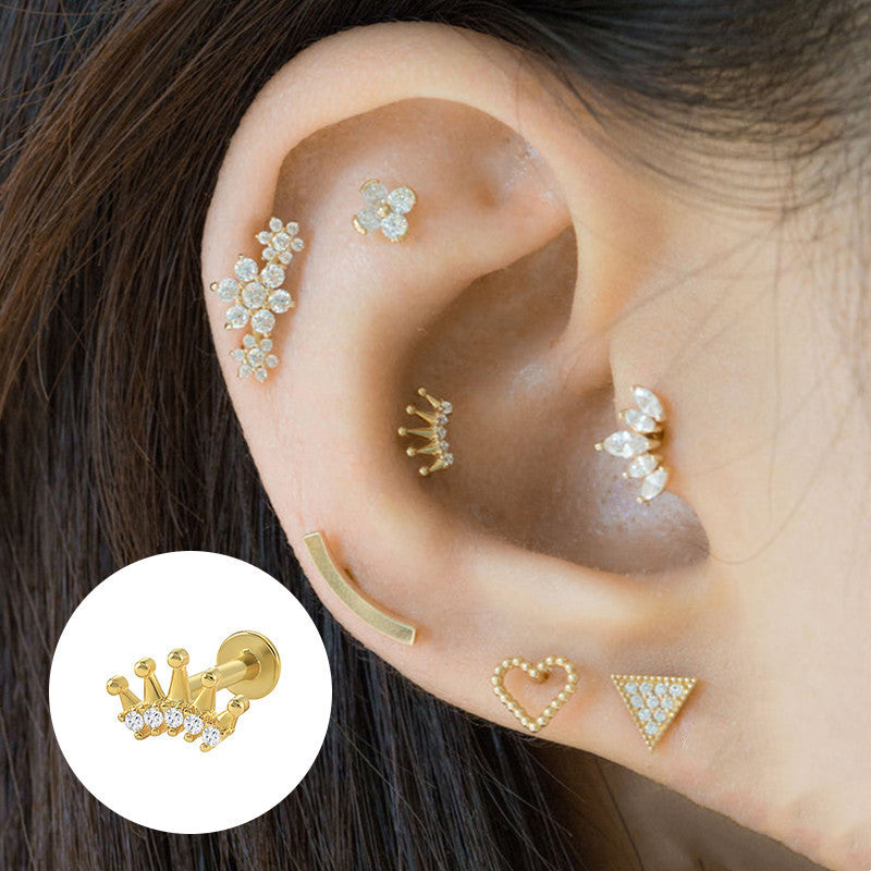 Trendolla CZ Crown Screw Flat Back Earrings