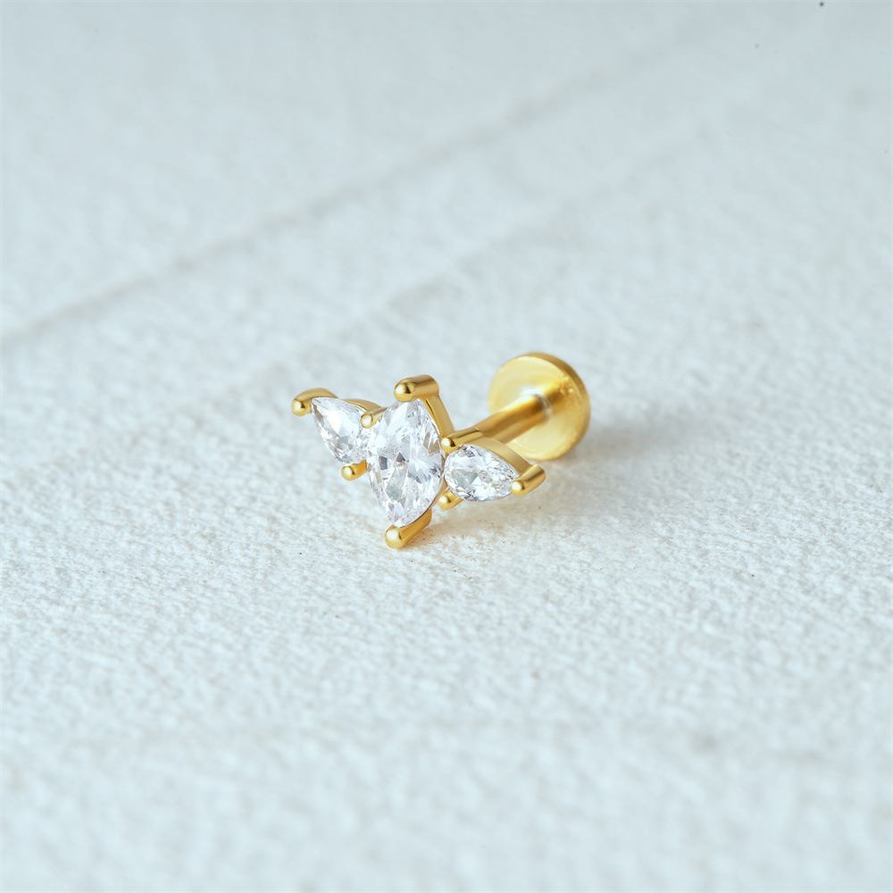 14k Gold Plated CZ Diamonds Flat Back Earrings