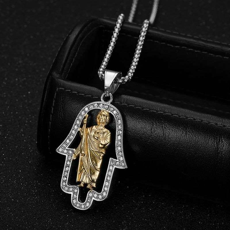 14K Gold-plated with CZ Diamonds San Judas Necklace