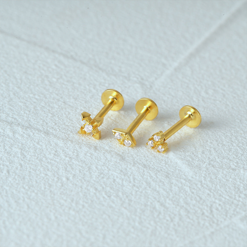 Three Diamonds Four Claws Simple Flat Back Stud Earrings