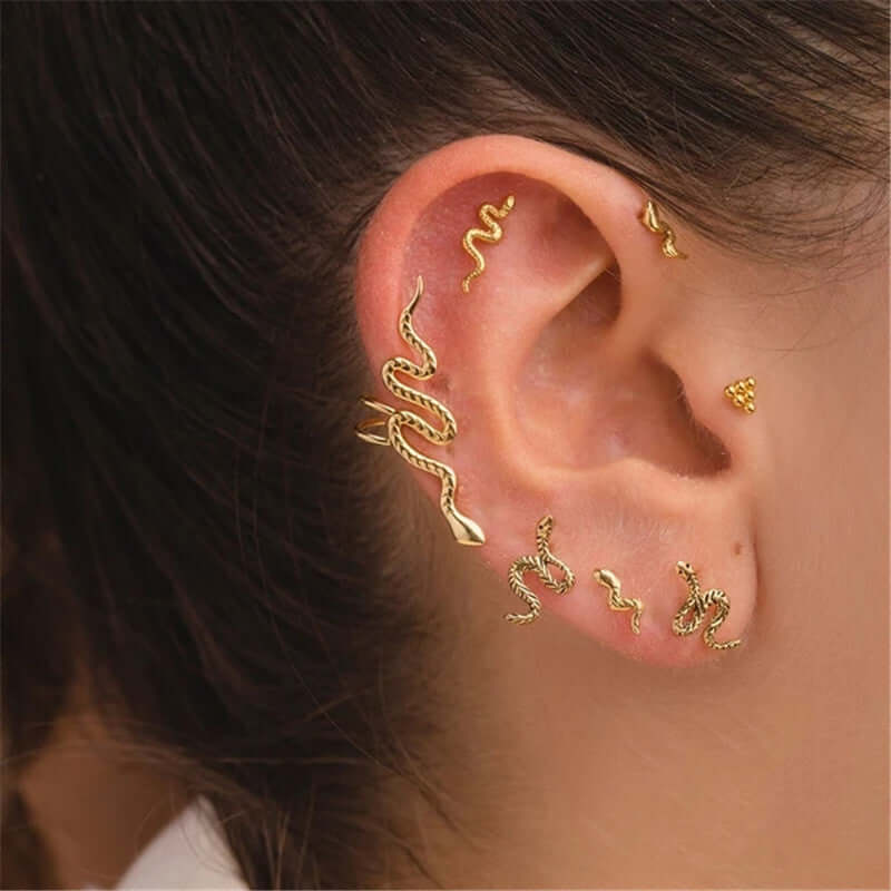 Silver Small Snake Flat Back Studs Earrings