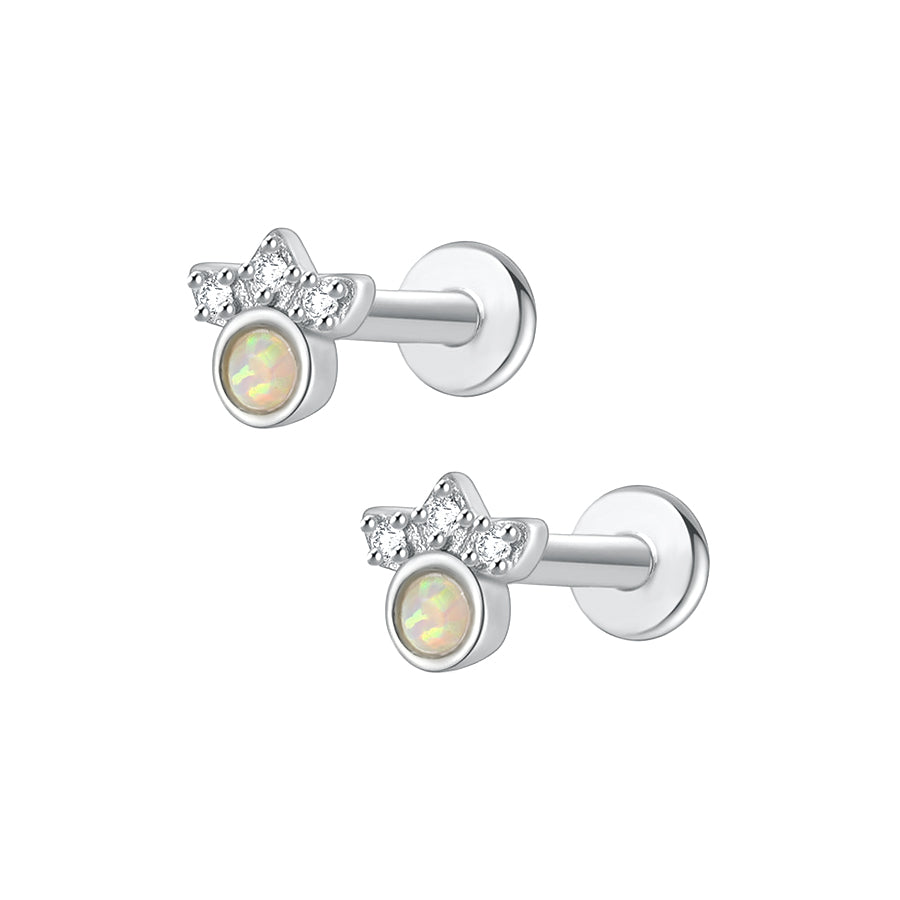 Silver Flower Opal Flat Back Stud Earrings