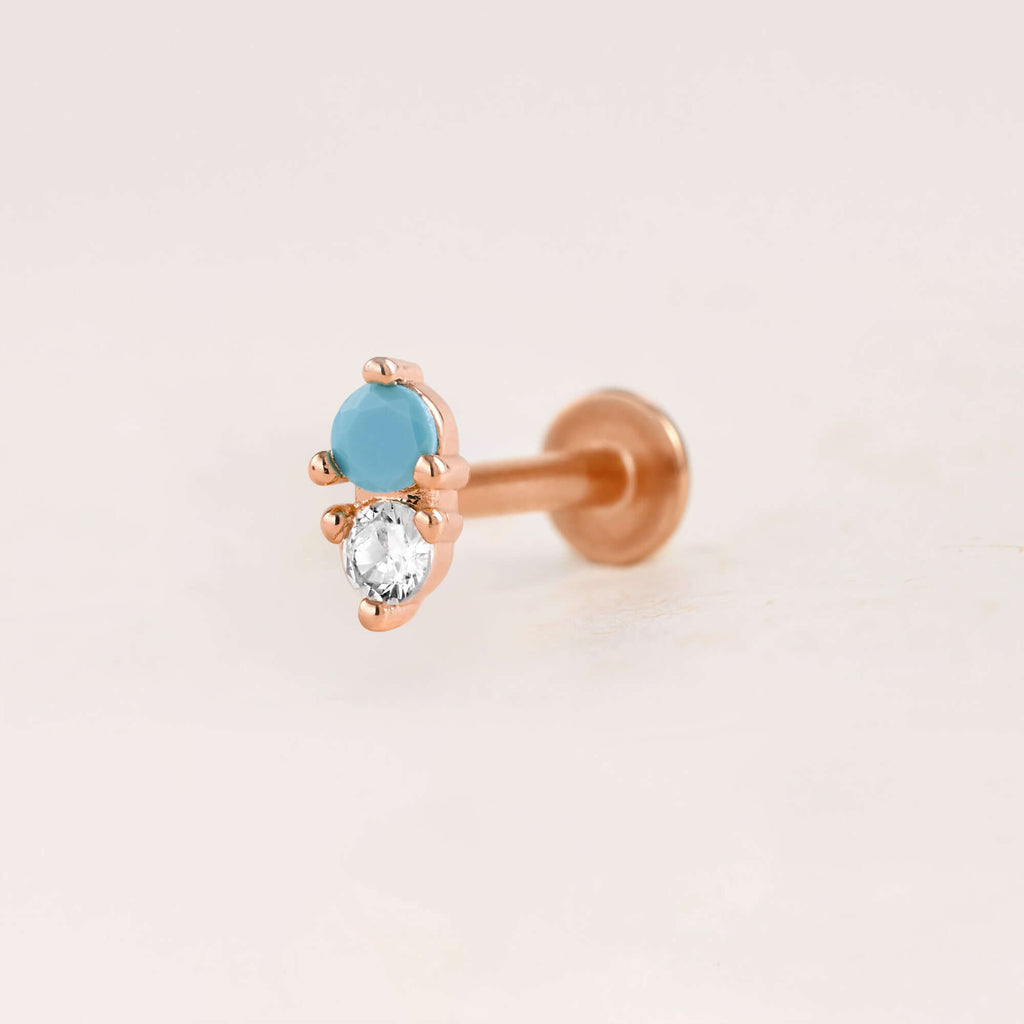 Turquoise Double Gemstone Ball Back & Flat Back Cartilage Earrings