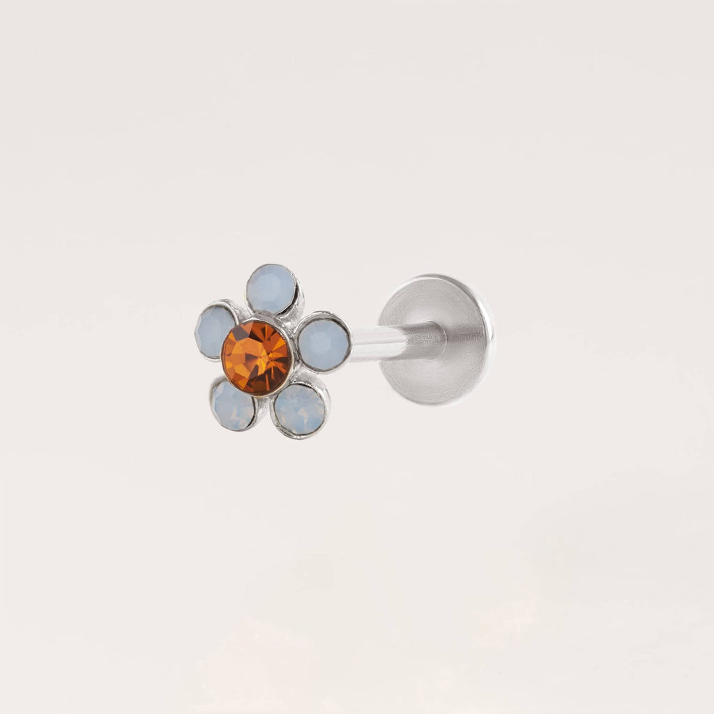 Five-leaf Flower Moonstone Ball Back & Flat Back Cartilage Earrings