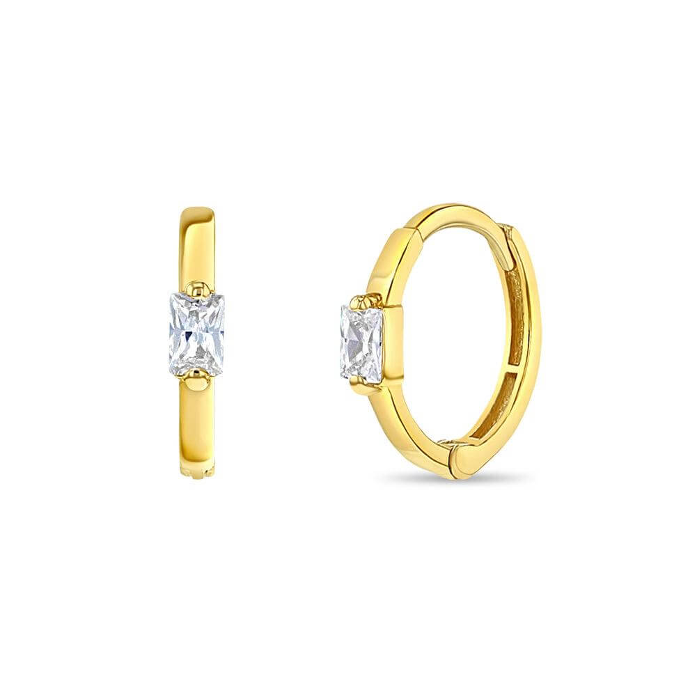 Baguette Cut CZ Huggie 9mm Hoop 14k Gold Plated Baby Children Screw Back Earrings - Trendolla Jewelry