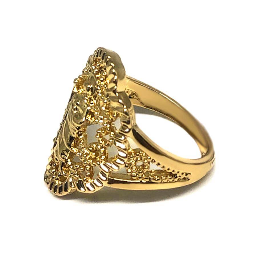 Gold Plated Yellow San Judas Ring Saint Jude Filigree Ring Anillo - Trendolla Jewelry