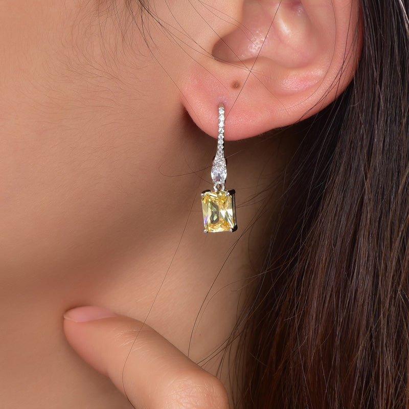 Halo Yellow Topaz Princess Cut Drop Earrings In Sterling Silver - Trendolla Jewelry