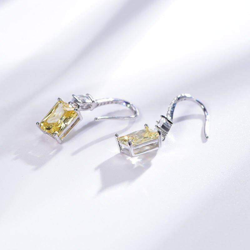 Halo Yellow Topaz Princess Cut Drop Earrings In Sterling Silver - Trendolla Jewelry