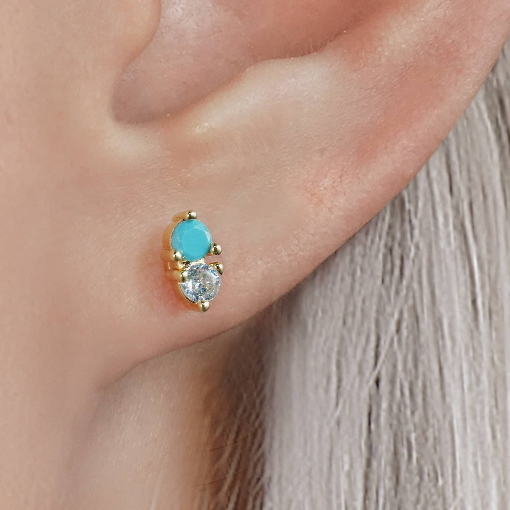 Turquoise Double Gemstone Ball Back & Flat Back Cartilage Earrings