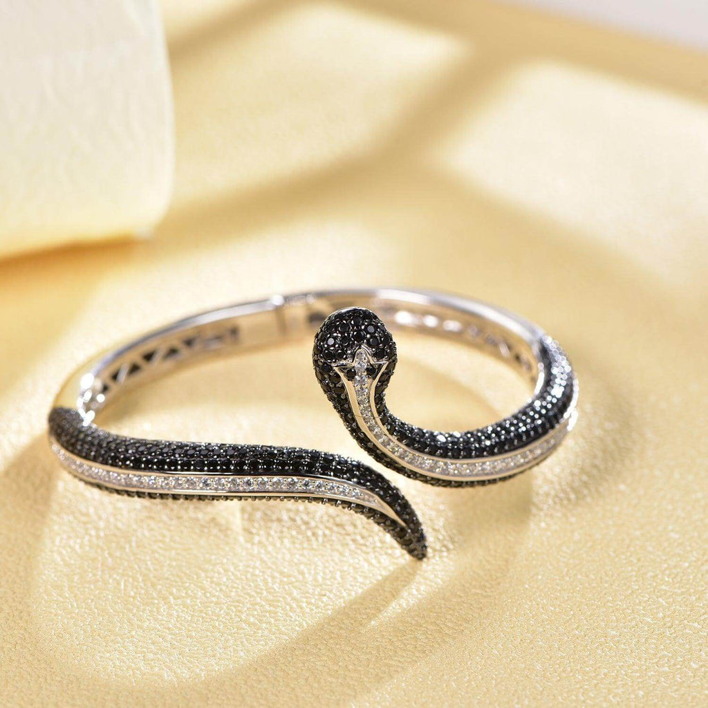 Snake Bracelet Sterling Silver Open Bangle - Trendolla Jewelry