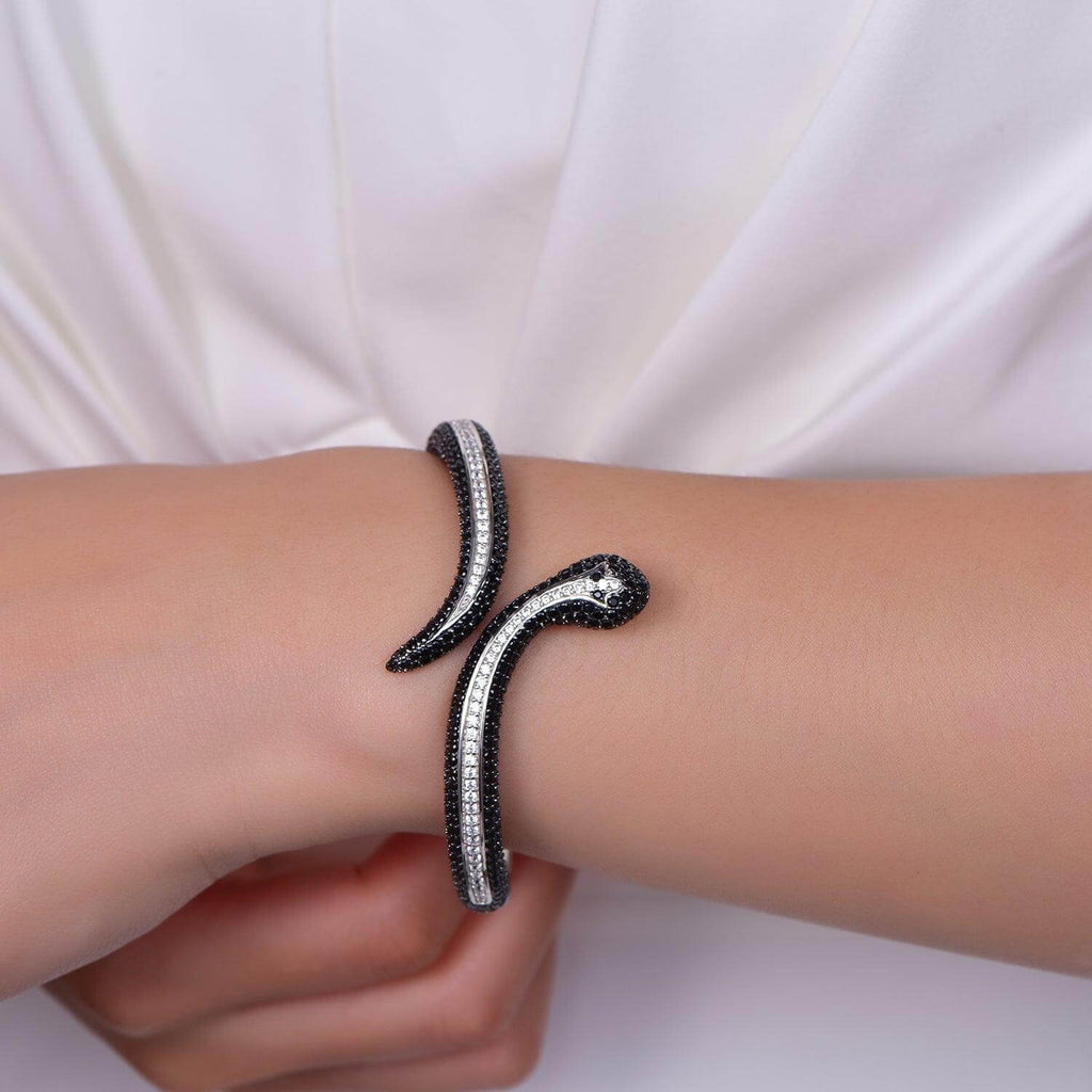 Snake Bracelet Sterling Silver Open Bangle - Trendolla Jewelry