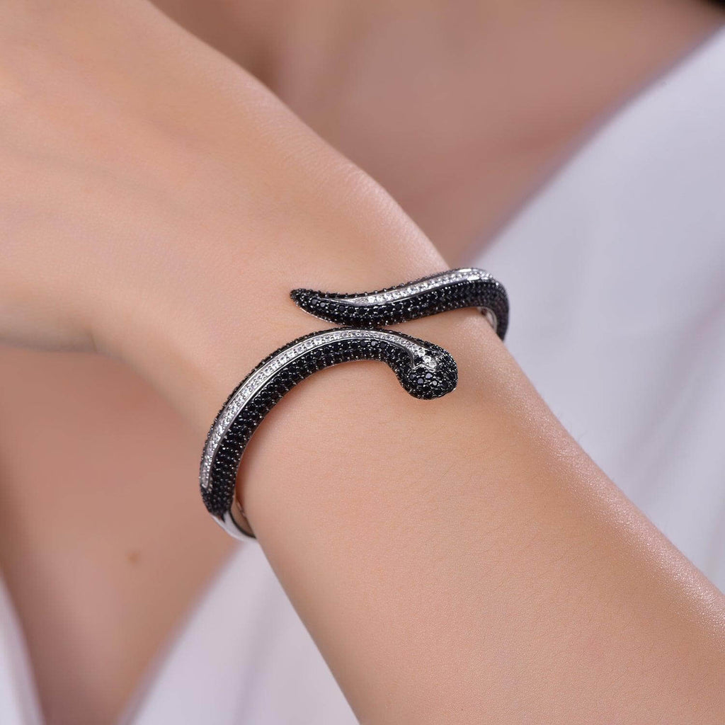 Snake Bracelet Sterling Silver Open Bangle - Trendolla Jewelry