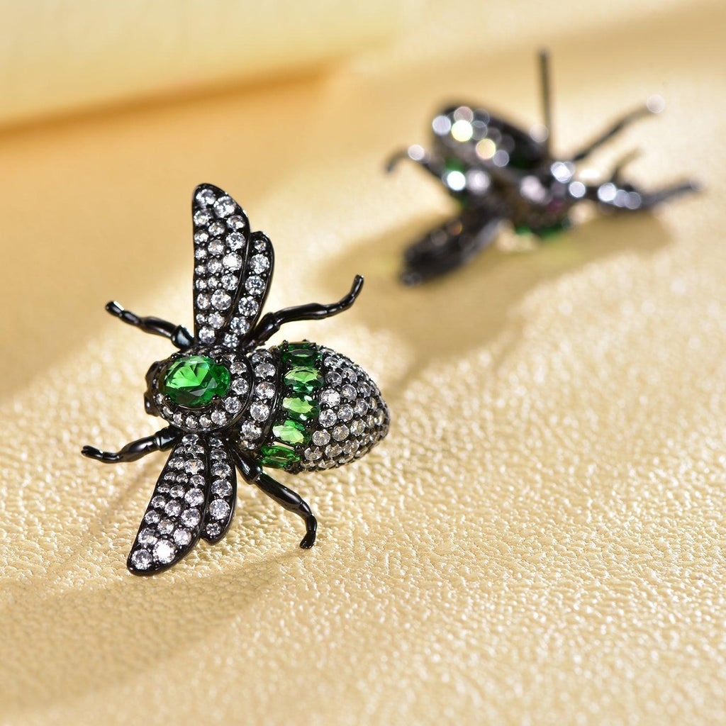 Trendolla Black Bee Design Sterling Silver Earrings - Trendolla Jewelry