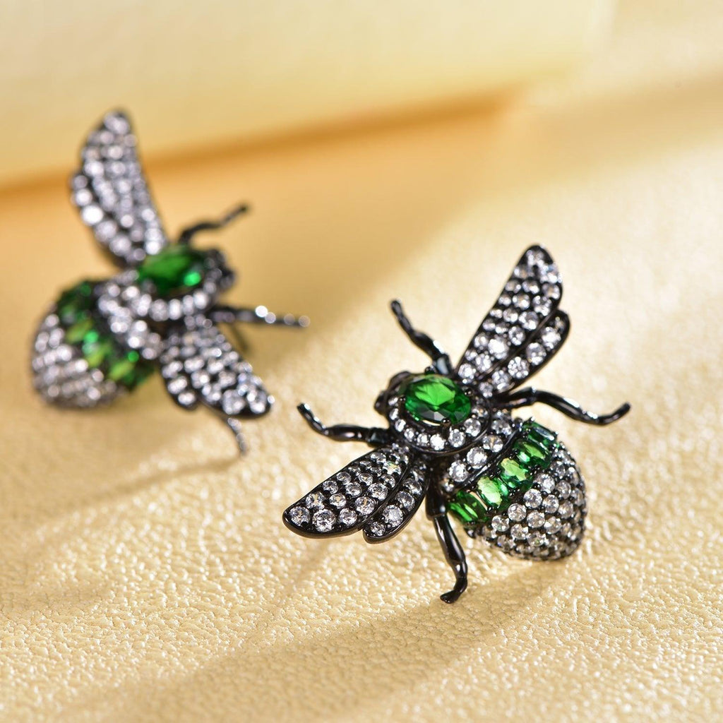 Trendolla Black Bee Design Sterling Silver Earrings - Trendolla Jewelry