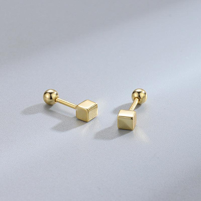 Trendolla Cube Stud Earrings Ball Back Earrings Nap Earrings - Trendolla Jewelry