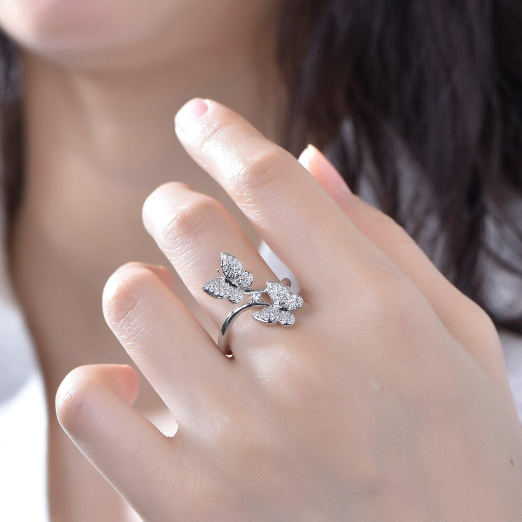 Trendolla Double Butterfly Engagement Ring Toi et Moi Ring - Trendolla Jewelry