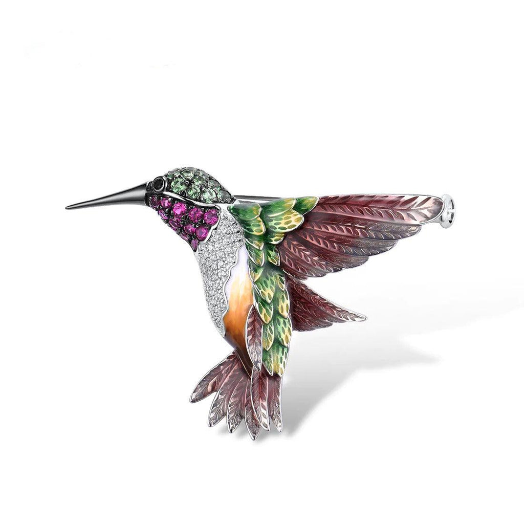 Trendolla Sterling Silver Hummingbird Enamel Pin Brooch - Trendolla Jewelry