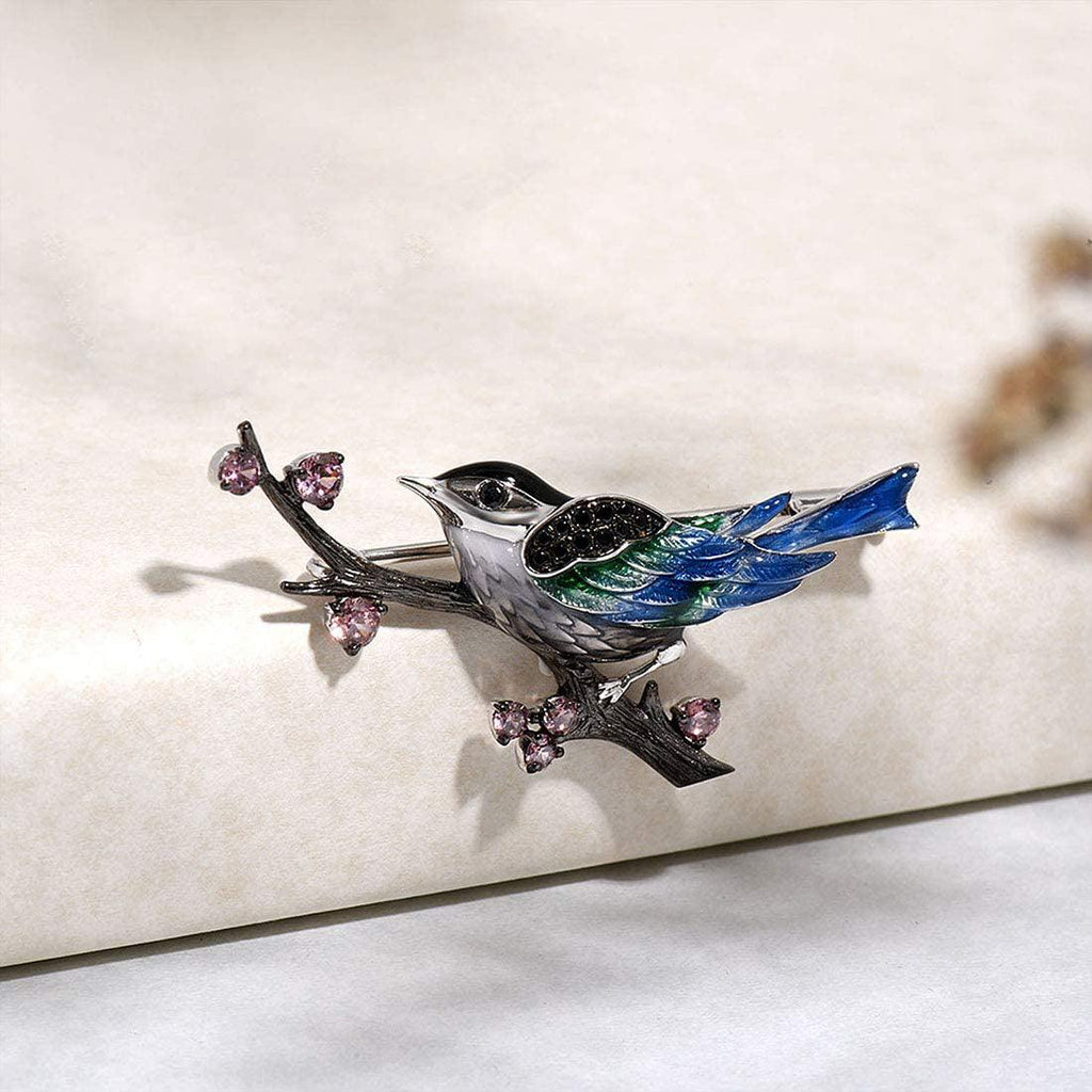 Trendolla Sterling Silver Magpie Enamel Pin Brooch - Trendolla Jewelry