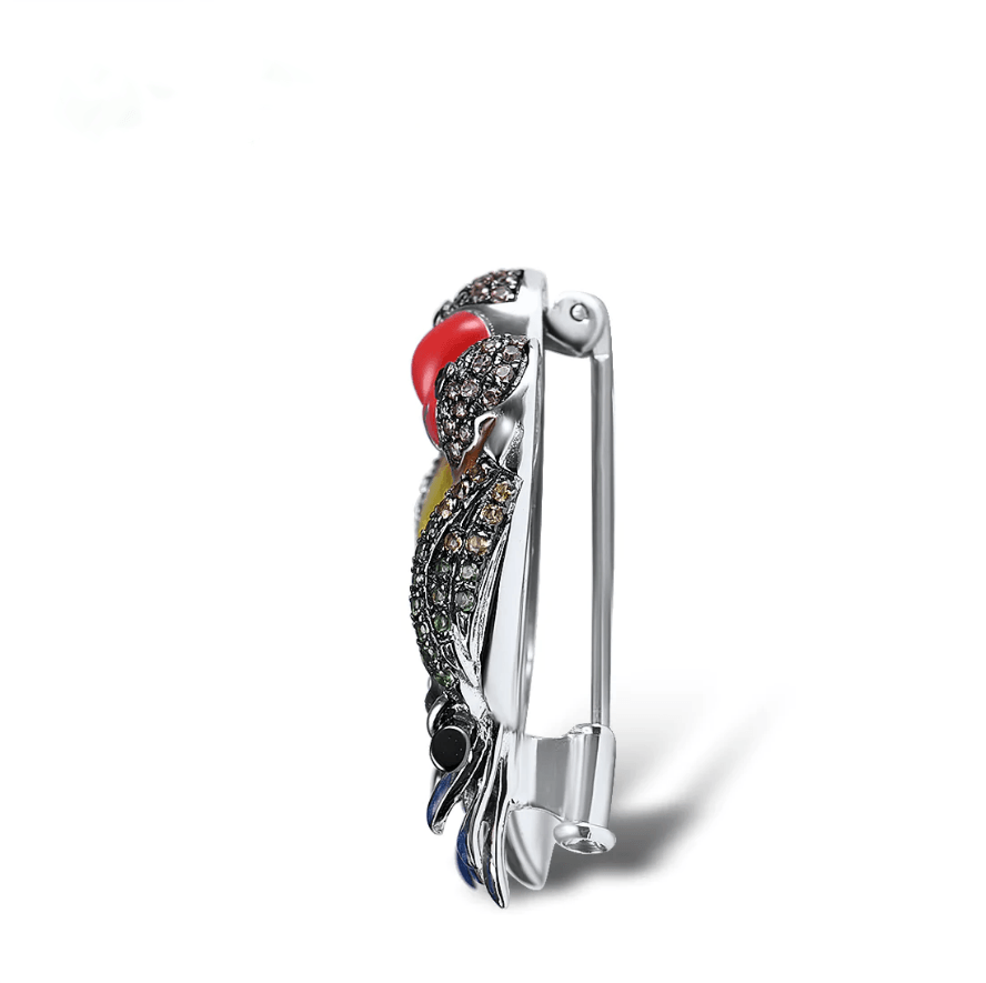 Trendolla Sterling Silver Parrot Couple Enamel Pin Brooch - Trendolla Jewelry