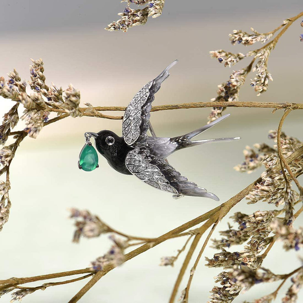 Trendolla Sterling Silver Swallow Enamel Pin Brooch - Trendolla Jewelry