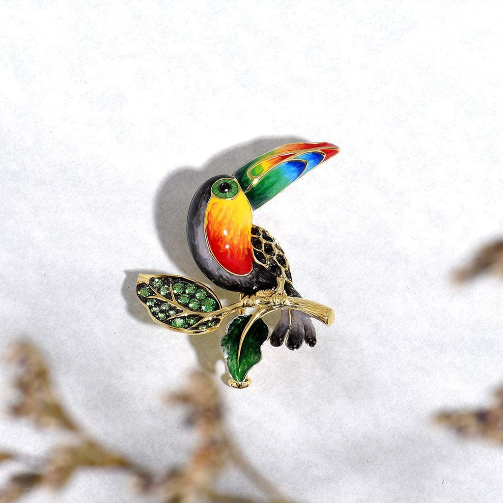 Trendolla Sterling Silver Toucan Enamel Pin Brooch - Trendolla Jewelry