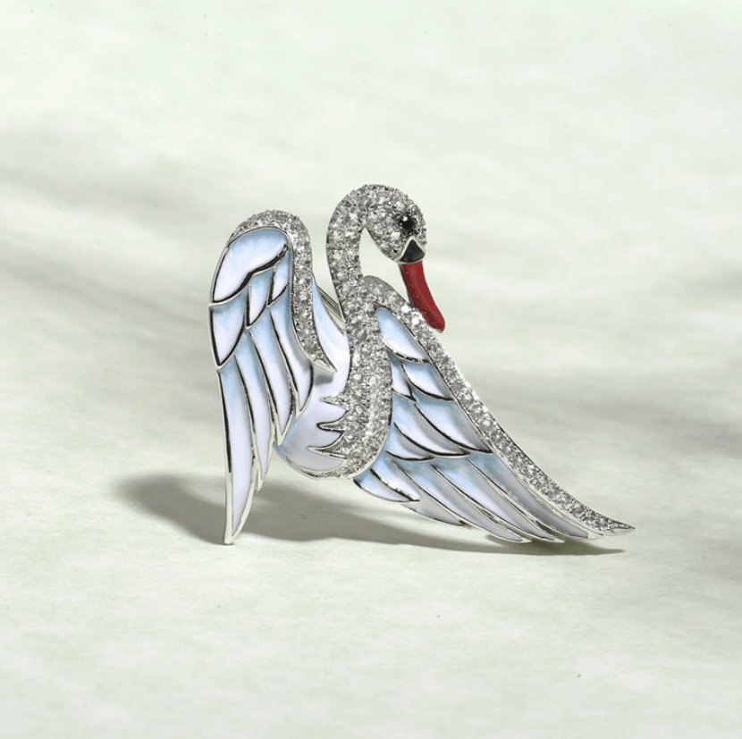 Trendolla Sterling Silver White Swan Enamel Pin Brooch - Trendolla Jewelry