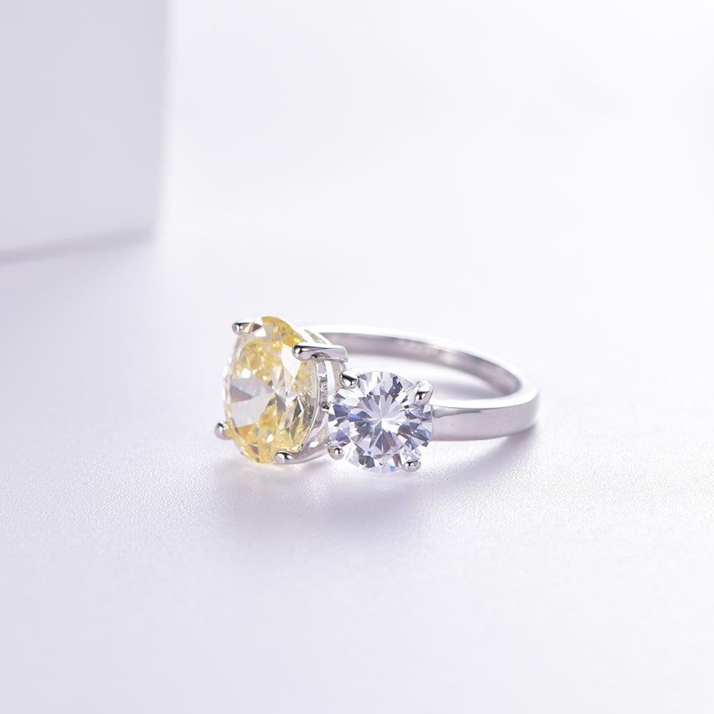 Trendolla Yellow Topaz And Crystal Cubic Zirconia Diamond Toi et Moi Ring - Trendolla Jewelry