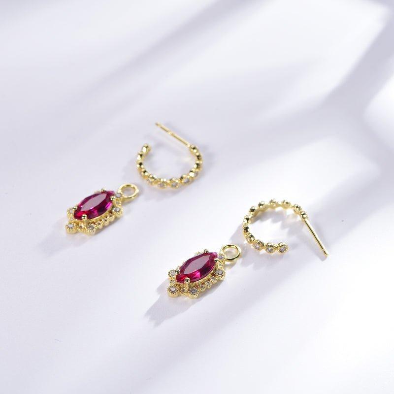 Vintage Two Tone Ruby Marquise Cut Drop Earrings In Sterling Silver - Trendolla Jewelry